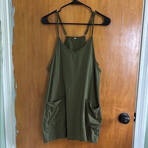 Olive Green Sleeveless Dress with Pockets